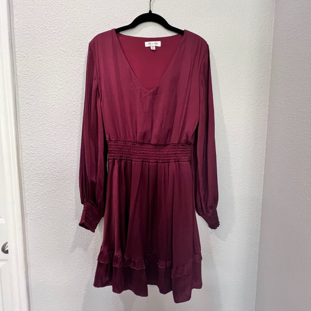 SHE + SKY Burgundy Satin Dress